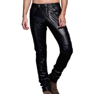 Idopy Men`s Motorcycle Faux Leather Pants Multi Colors Red Blue Black White Biker Style Dance Stage Performance Trousers