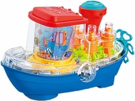 Childrens Transparent Gear Steam Ship Toy  Electric Boat Toy with Music and Light