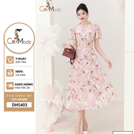 Đầm công sở CITI MODE FASHION thiết kế Đầm xòe hoa cổ V beo dúm DH5403