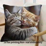 Cute Cat Print Zipper Closure Soft Fabric Pillowcase for Living Room, Bedroom, Sofa 14x14 16x16 18x1