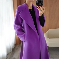 A字型保暖長款紫色高端羊毛大衣