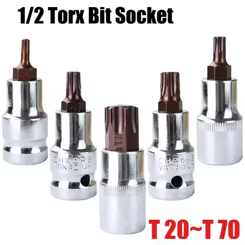 Torx Screwdriver Bit 1/2inch Socket Bits Adapter T20 T25 T30 T40 T45 T50 T55 T60 T70 Torx Socket Ada