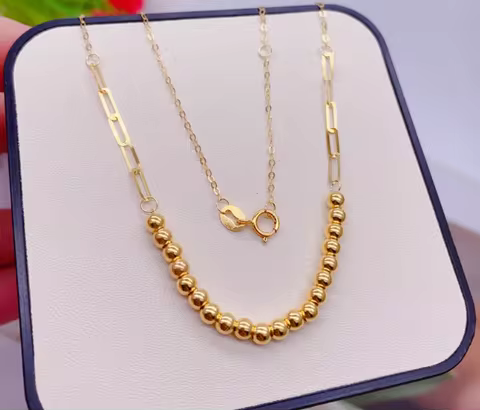 real 18k gold ball necklaces pure au750 jewelry 41-44cm yellow gold necklace