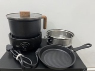 迷你多功能電煮電熱露營鍋連蒸架及煎鍋