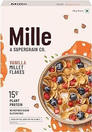 Millé Vanilla Buckwheat Breakfast Flakes | NO MAIDA | Gluten Free | Kuttu Atta | High Plant Protein | Low Carbs | Low GI Millet Grain | No Refined Sugar | 450 grams