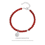 Beaded Bracelet Gem Jewelry Fu Character All-Match s925 Female Red Agate Fashion Niche Accessories B