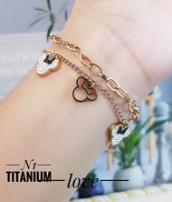 Titanium Gelang Mickey Mouse Rantai 2 Layer Rosegold Dewasa 703aac