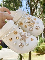 26入組鞋孔配件,包括可拆卸的星星、花朵、熊熊設計鞋扣,適用於涼鞋、沙灘鞋和空心拖鞋