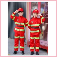 ❥ ◺ ☏ Fireman Costume for Kids Boys Firefighter Career Guidance Suit Children Carrer Cosplay Unifor