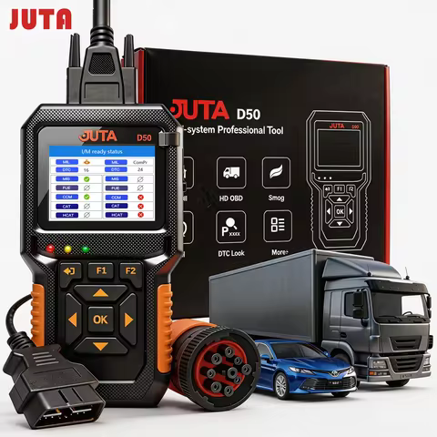 JUTA D50 OBD2 Scanner 2 in 1 Scan Car and Trucks Code Reader Heavy-duty Diesel HD OBD Diagnostic Too