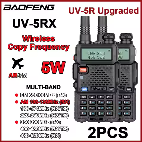 Baofeng UV-5RX Walkie Talkie 5W Multi Band Wireless Copy Frequency AM FM Long Range Amateur Ham Two 