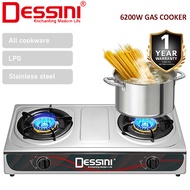 DESSINI ITALY Auto Ignition Gas Cooker Propane LPG Hob 2 Burner Cooktop Tabletop Stainless Steel Sto