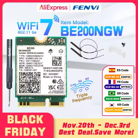 WiFi 7 for Intel BE200 Network Card Bluetooth 5.4 Tri Band 2.4/5/6GHz 8774Mbps BE200NGW M.2 Wireless