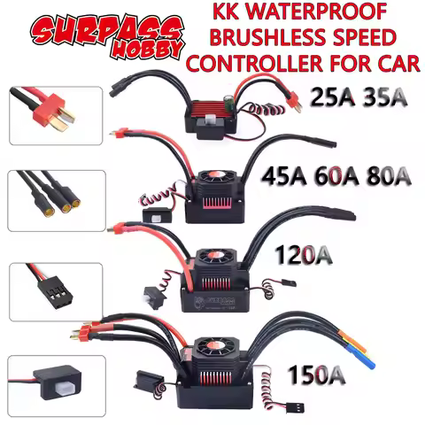 SURPASS HOBBY KK ESC Waterproof 150A 120A 80A 60A 45A 35A 25A Brushless Speed Controllers for 1/8 1/