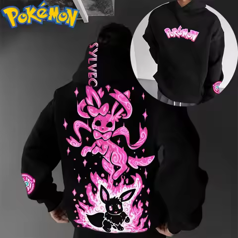 Pokemon Anime Eevee and Evolutions Cotton Hoodie Harajuku Pants Set Pink Tone Pattern Two Piece Outf