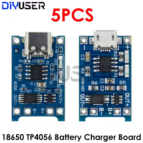 5PCS 5V 1A Micro/Type-c 18650 TP4056 Lithium Battery Charger Module Charging Board With Protection D