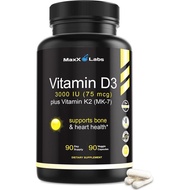 Vitamin D3 K2 3000 IU - dengan Vitamin K sebagai MK-7 daripada Natto - Suplemen Vitamin D untuk Tula