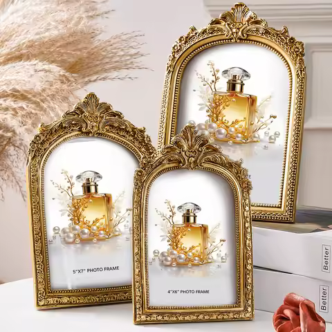 1 European vintage gold arch lace decorative resin picture frame with a random inner paper for photo
