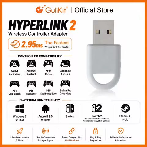 GuliKit Hyperlink 2 Wireless Adapter PC05 Dongle for PS5 PS4 Controller,Xbox One Gulikit Gamepad for