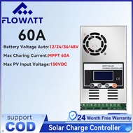 Flowatt 60A MPPT Solar Charger Controller 12V 24V 36V 48V Auto for Max 190VDC PV Input Solar Charge