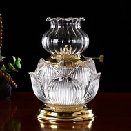 BW-8💚Yuantong Lotus Oil Lamp Buddha Worship Lamp Home Crystal Butter Lamp Windproof Lampshade Glass Dimming Oil Lamp Lar
