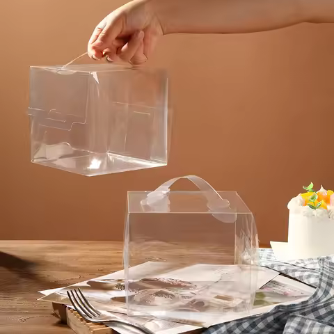 Transparent Cake Box with Handle Various Size Clear Square Cupcake Boxes Dessert Packaging Boxes Wed