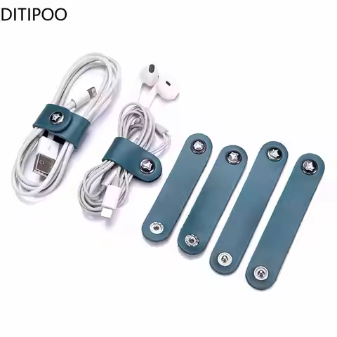 4Pcs Leather Data Cable Organizer Cord Winder Straps Earphone Wrap Winder Charger Protector Tidy Sto