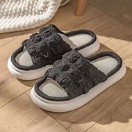 SKM Cake Puff Thick Bottom Linen Adult Indoor Slippers HM257 Selipar