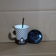 Handle Paper Cup size 9 oz (1 set of cups + lids + straws) Paper coffee cups with ears, coffee drink