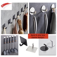 [SG STOCK] 3M Self Adhesive Hooks 304 Stainless Steel Wall Hook for Bathroom Home Kitchen Bedroom