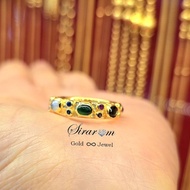 925 Sterling Silver Ring Gold Plated Decorated With Genuine Nine Gems Beautiful And Auspicious Meani