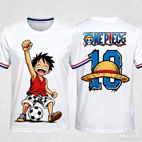 One Piece Luffy No. 10 Soccer Jersey T-Shirt, Manga Panel 3D Print + Back Number, Loose Short Sleeve