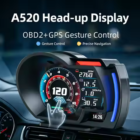 A520/A590Car OBD2 GPS HUD Smart Gesture Control Head-up Display Full LCD Real-Time RPM/Voltage Monit