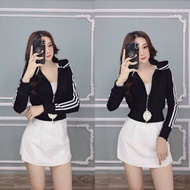 Áo khoác chống nắng viền sọc tay có mũ mát mẻ Áo khoác thời trang nữ chống nắng có mũ sọc viền tay t