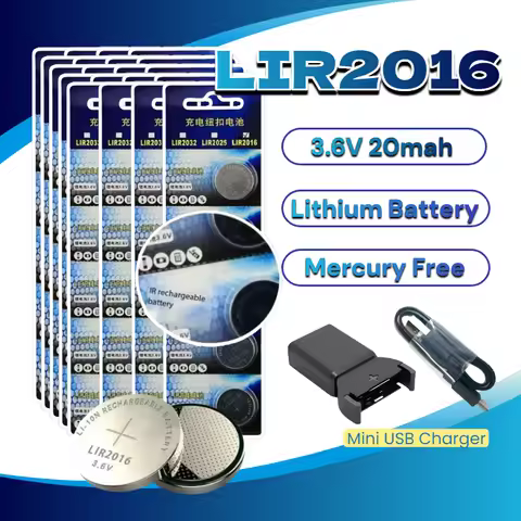 LIR2016 Rechargeable 3.6V 40mAh Lithium Coin Battery for Watches, Can Replace CR2016 Button Cell Lon
