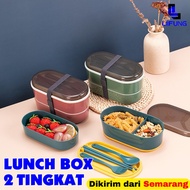 Lunch Box Kotak Makan 7ML 2 Layers IBox Free Sendok I BPA Free Blue