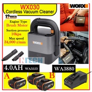 WORX WX030 20V CORDLESS VACUUM CLEANER C/W 2 DIFFERENT PACKAGES 4.0AH BATTERY (WA3553) + (WA3880) CHARGER