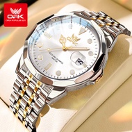 OPK นาฬิกากันน้ำผู้ชาย2024ของแท้พร้อมกล่องนาฬิกาทองแฟชั่นนาฬิกาควอตซ์ปฏิทินเรืองแสงสำหรับผู้ชาย