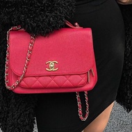 Chanel Handle郵差包紅金 荔枝皮22*15*7 98新配件塵袋 保卡