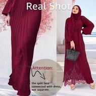 Muslimah Moden Pleated Ironless Jubah Long Dress Abaya Pleated Jubah Muslimah Dress Lace Premium Dubai Baju Raya 2022