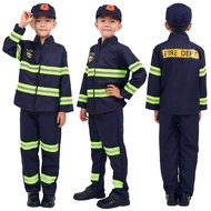 Kids Halloween Cosplay Firefighter Uniform Children Sam Fireman Role Work Clothing Suit Boy Girl Per