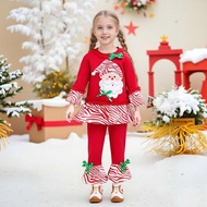 Children's Santa Claus Head Shirt and Bell Bottom Pants Two-Piece Christmas Outfit