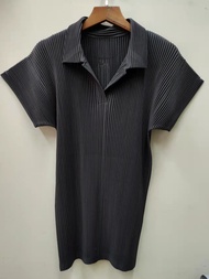 Miyake ผ้าหนาจีบแฟชั่นเสื้อโปโลคอปก7323สีทึบ