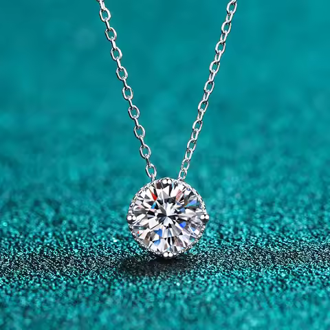 18K White Gold Platinum PT950 1ct Moissanite Pendant Necklace for Women Jewelry Art Deco-Inspired De