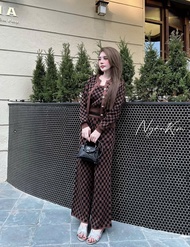 Set bộ 3 món áo ba lỗ croptop kèm áo khoác và quần dài họa tiết hình học trẻ trung MTB