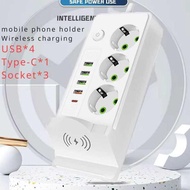 3-HOLE POWER STRIP USB TYPE C WIRELESS CHARGING 13A 3000W DOCKING STATION CHARGER - QL-1080U READY