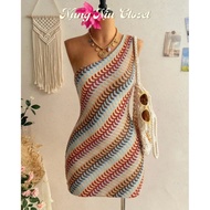 (Back 1sz) Available S Bodycon Off Shoulder Knitted Dress Retro Summer Style