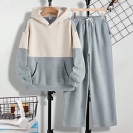 Teenager Boys' Casual Street Solid Color Embroidery Detail Comfortable Pullover Hoodie And Sweatpant