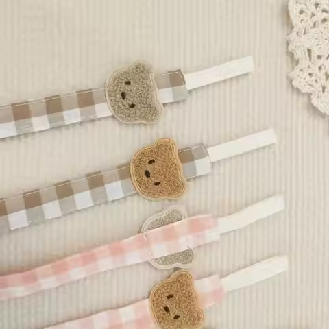 Embroidery Baby Cloth Pacifier Chain Lattice Bear Soother Holder Teether Toys Straps Dummy Clips Nip