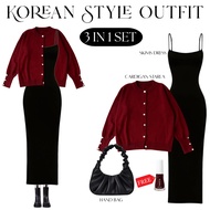 Suit 3-in-1 TrendyWanita | Starla Cardigan + Skims Black Dress + Bag | Elegant Outfit | LU 120